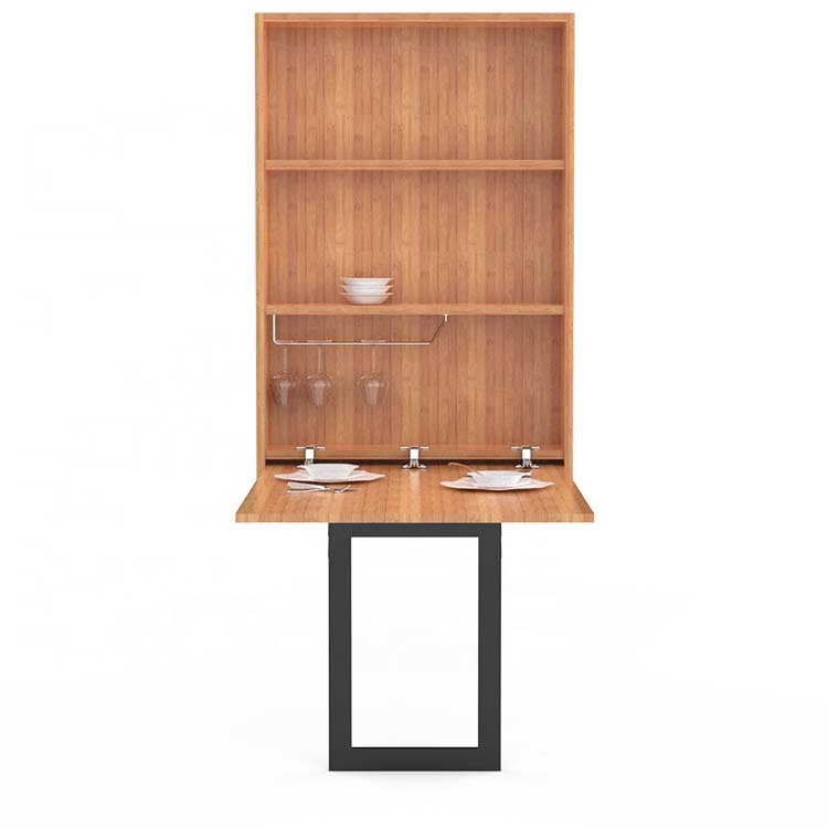 Wall Mounted Solid Wood Bamboo Storage Cabinet Kitchen Collapsible for Cutlery