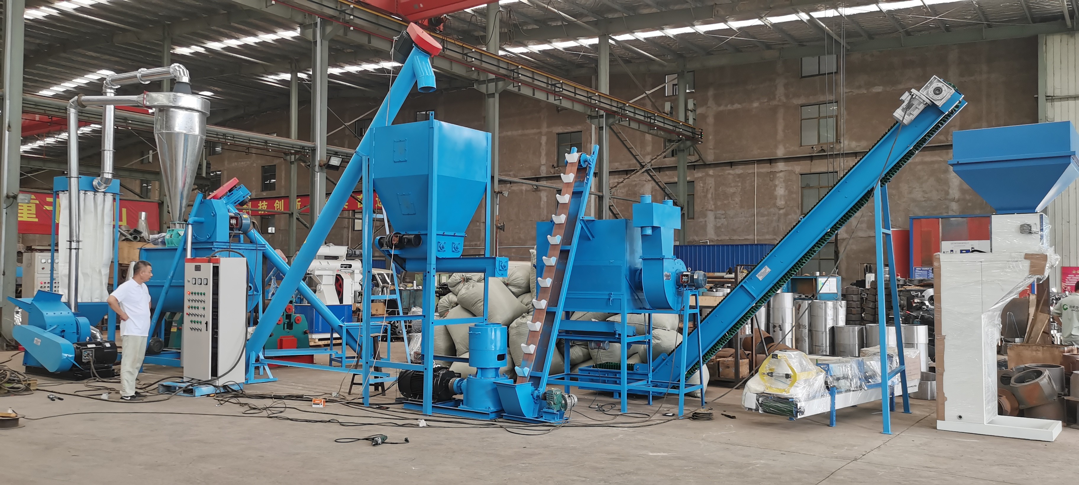 1t/h, 2t/h flat die animal feed production line for chicken feed cattle goat rabbit poultry feed pellet production line