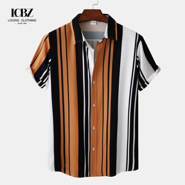 5000 Quantity Men's Beach Stripe Shirt Casual Slim Fit Shirts for Printing in