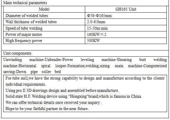 HG165 (od76~165mm)WELDED TUBE MILL LINE