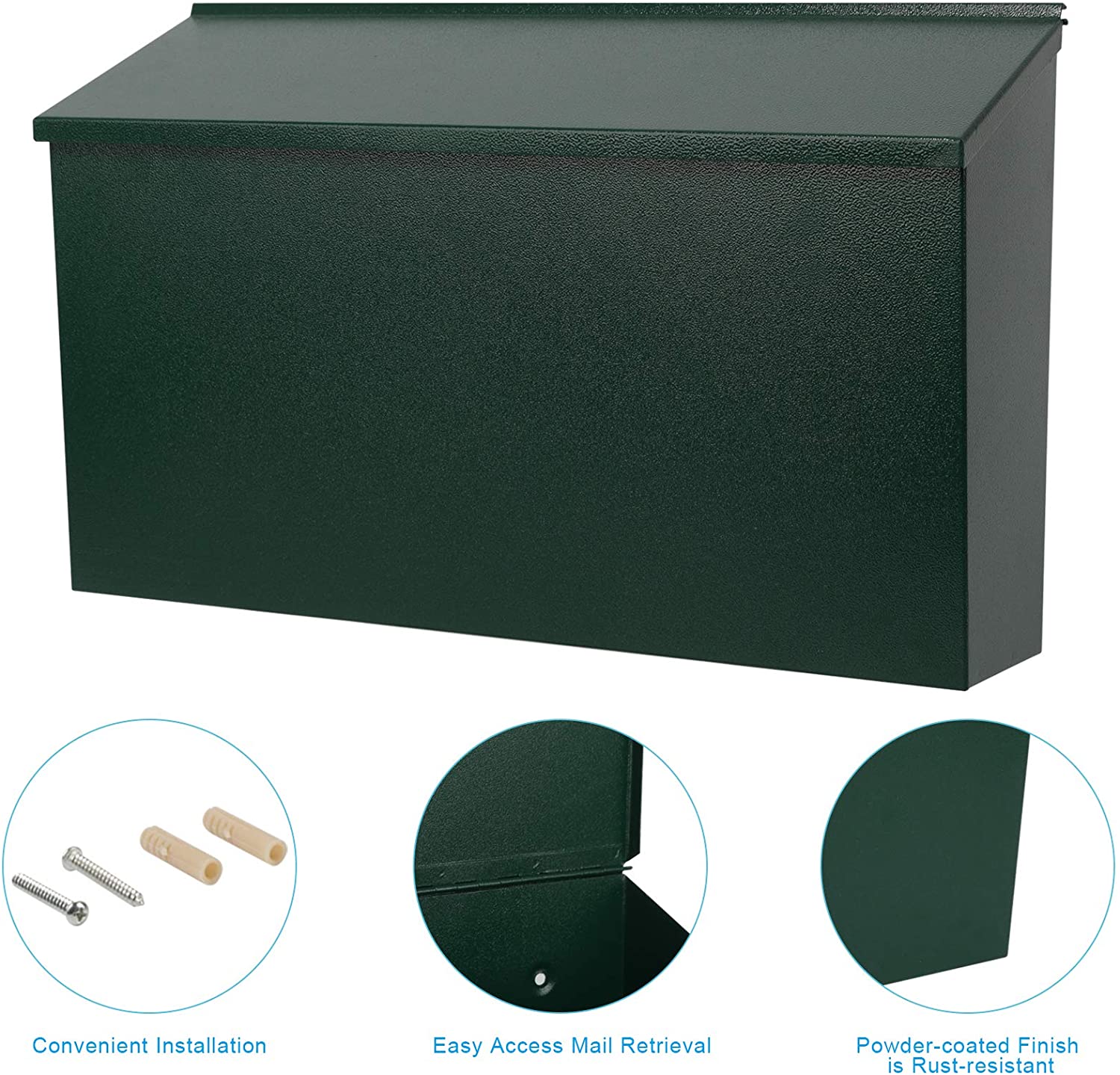 Wall Mounted Locking Mailbox with Electrostatic Powder Coating and Customizable Color