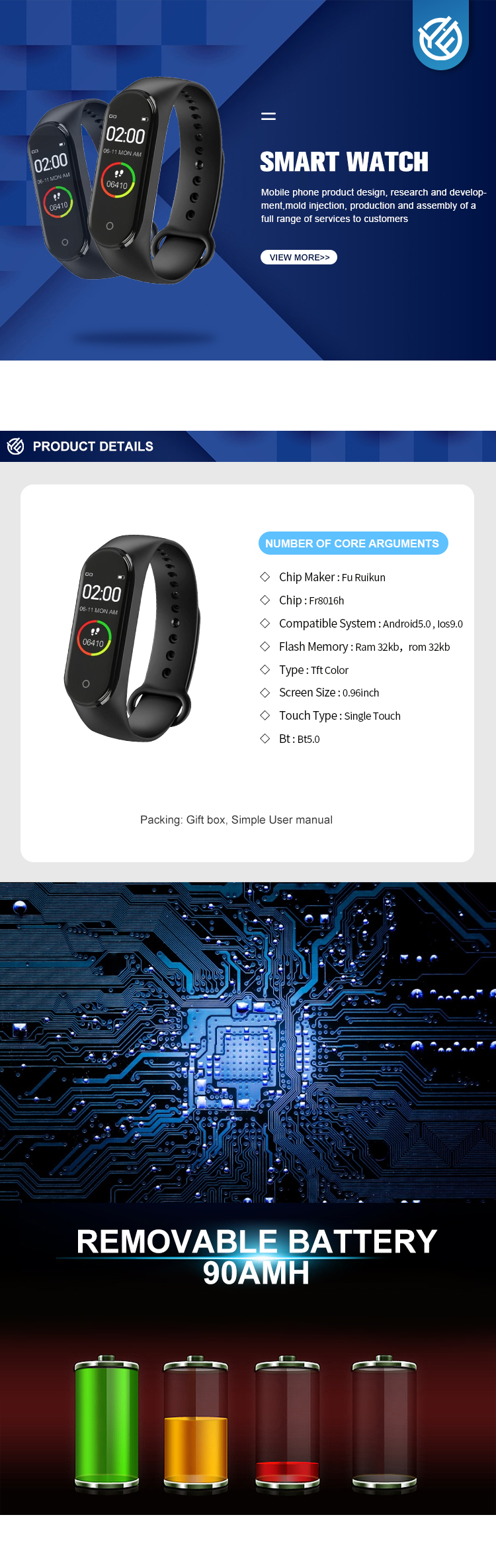 Touch Screen 3G Fitness Tracker Smartwatch 0.96 inch M4 With Alarm Clock