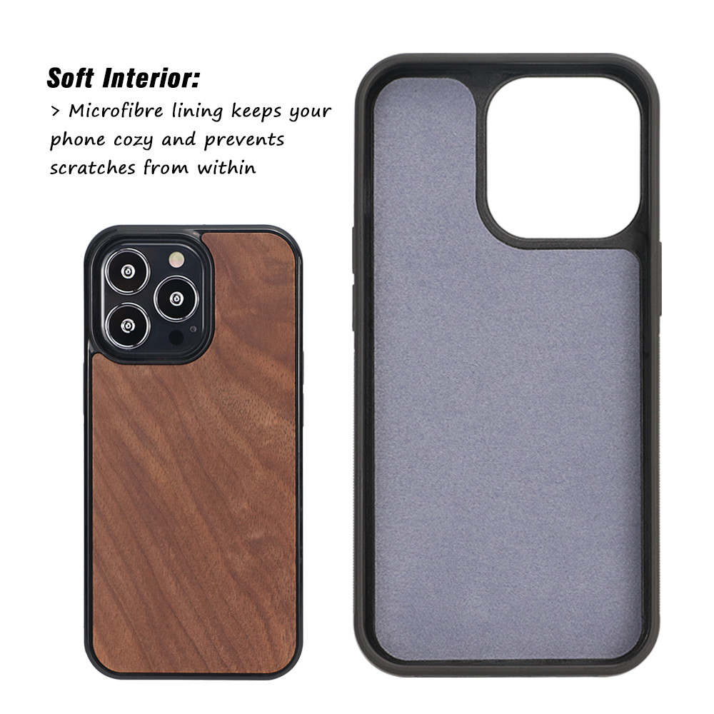 Smooth Finish Real Wooden Mobile Phone Cover TPU Shockpoof Soft Black