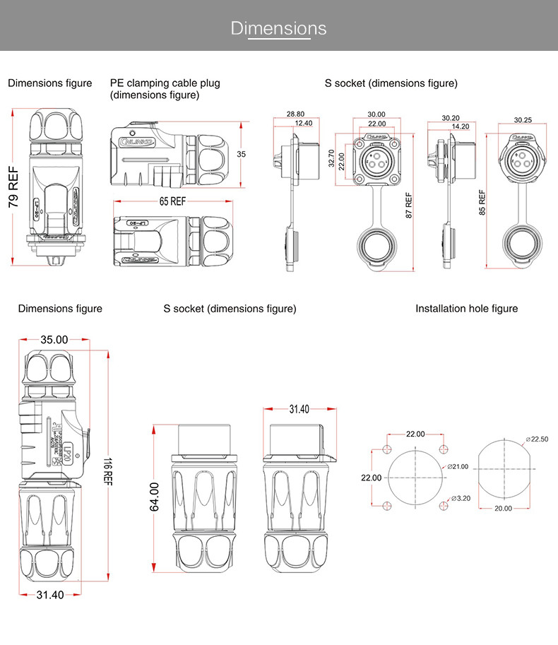 M20 Multi Core Cable Connector,Male and Female Plug Socket IP67 Waterproof Connector