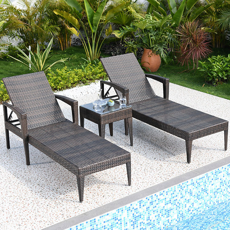 Modern Rattan Sun Lounger UV Resistant Chaise Lounge Chairs Outdoor