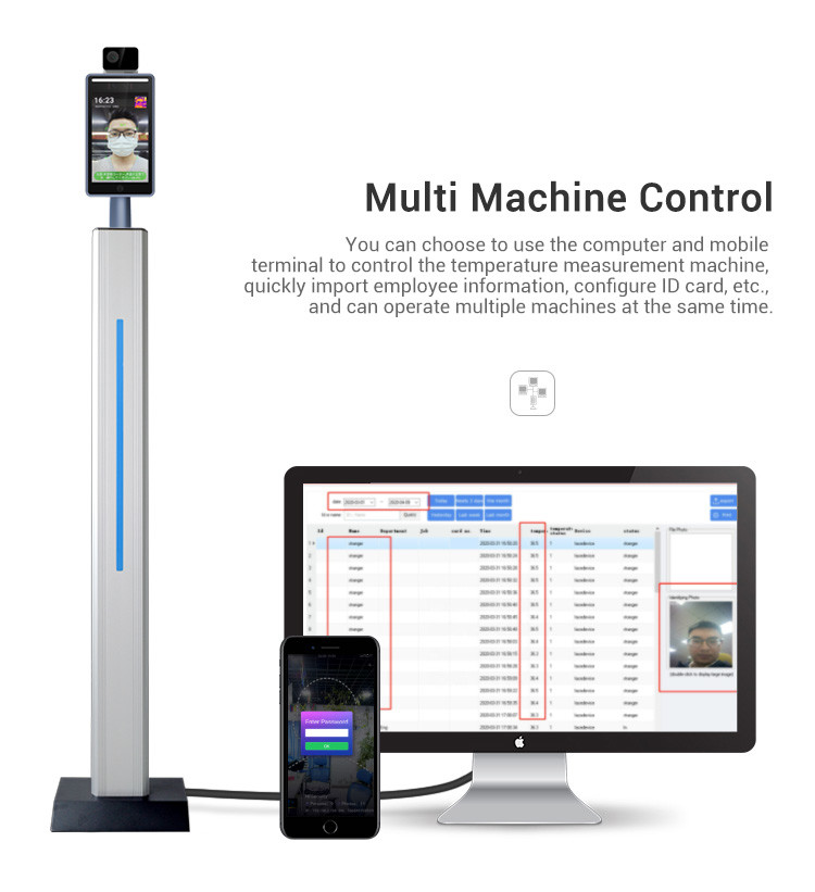 Yecon 8 Inch Face Recognition Time Attendance System Biometric Access Control