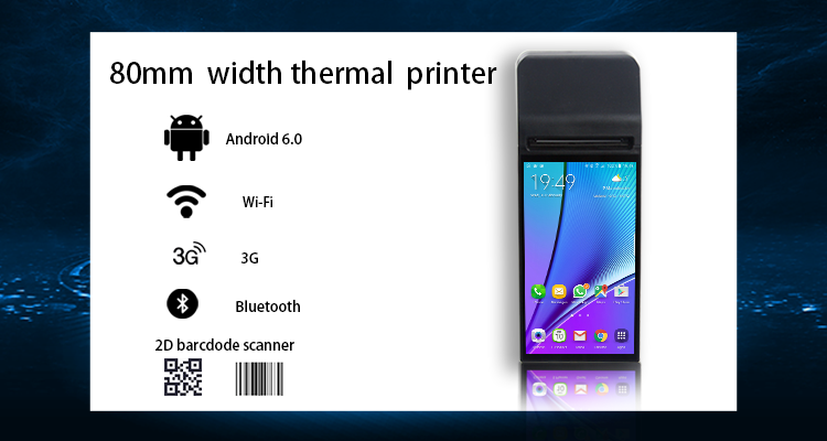 1GB RAM Handheld POS Terminal with 10 Point Capacitive Touch Screen and Printer