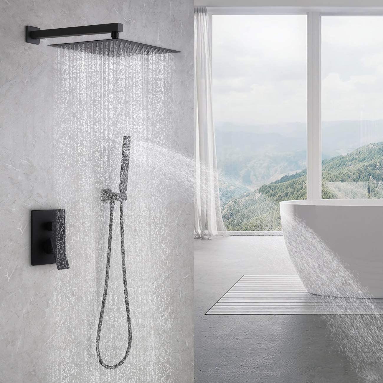 Bathroom shower cabin mixer 12 inch ceiling water saving flow 360 degrees rotating rainfall thermostatic shower head