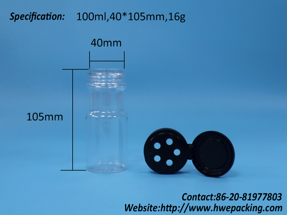 Transparent PET Mustard Salt Black Pepper Powder Curry Spice Jar Flip Top Cap