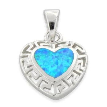 Girl Meander Natural Blue Greek Opal Pendant With 925 Sterling Silver
