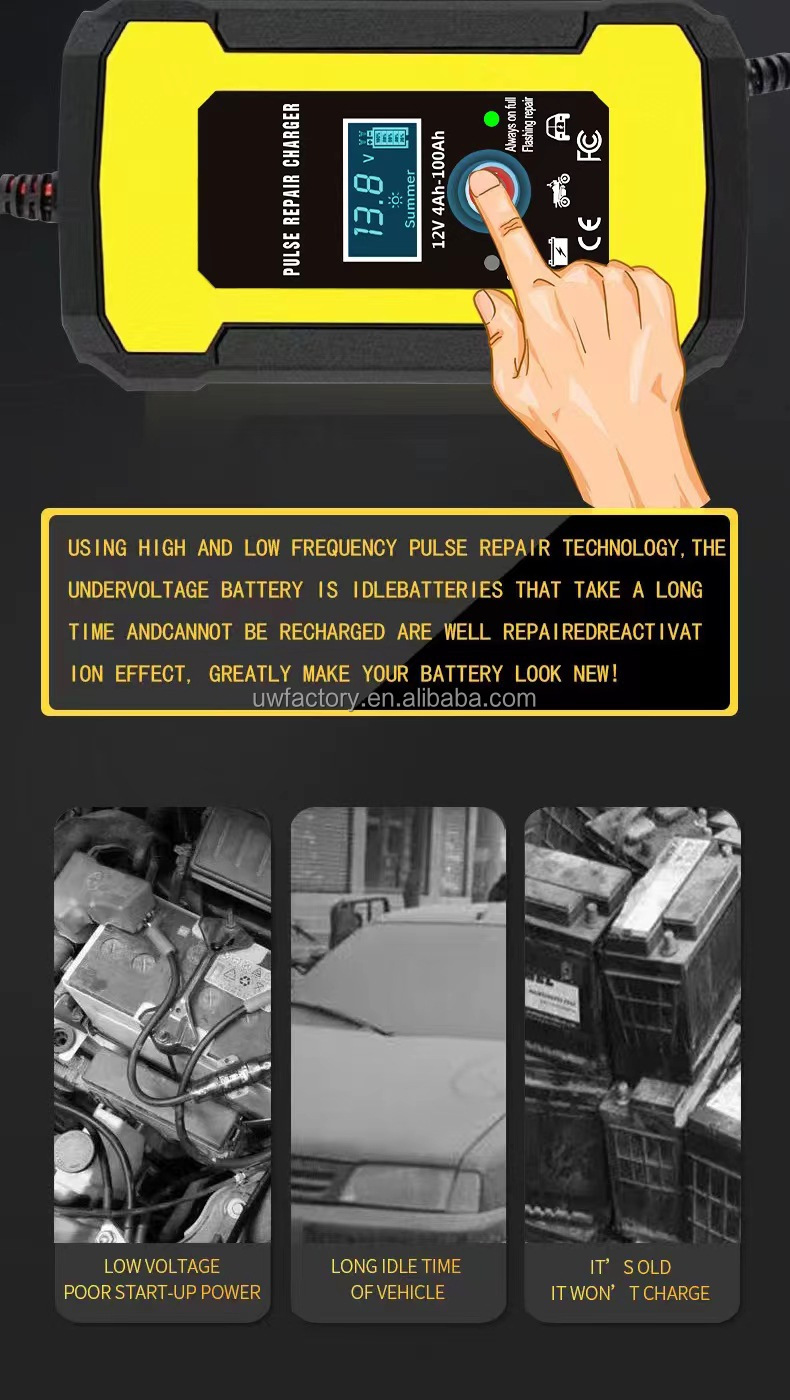 Full Intelligent Automatic Repair Function 12v 10A Fast Charging Car Battery Charger for Electric Vehicles