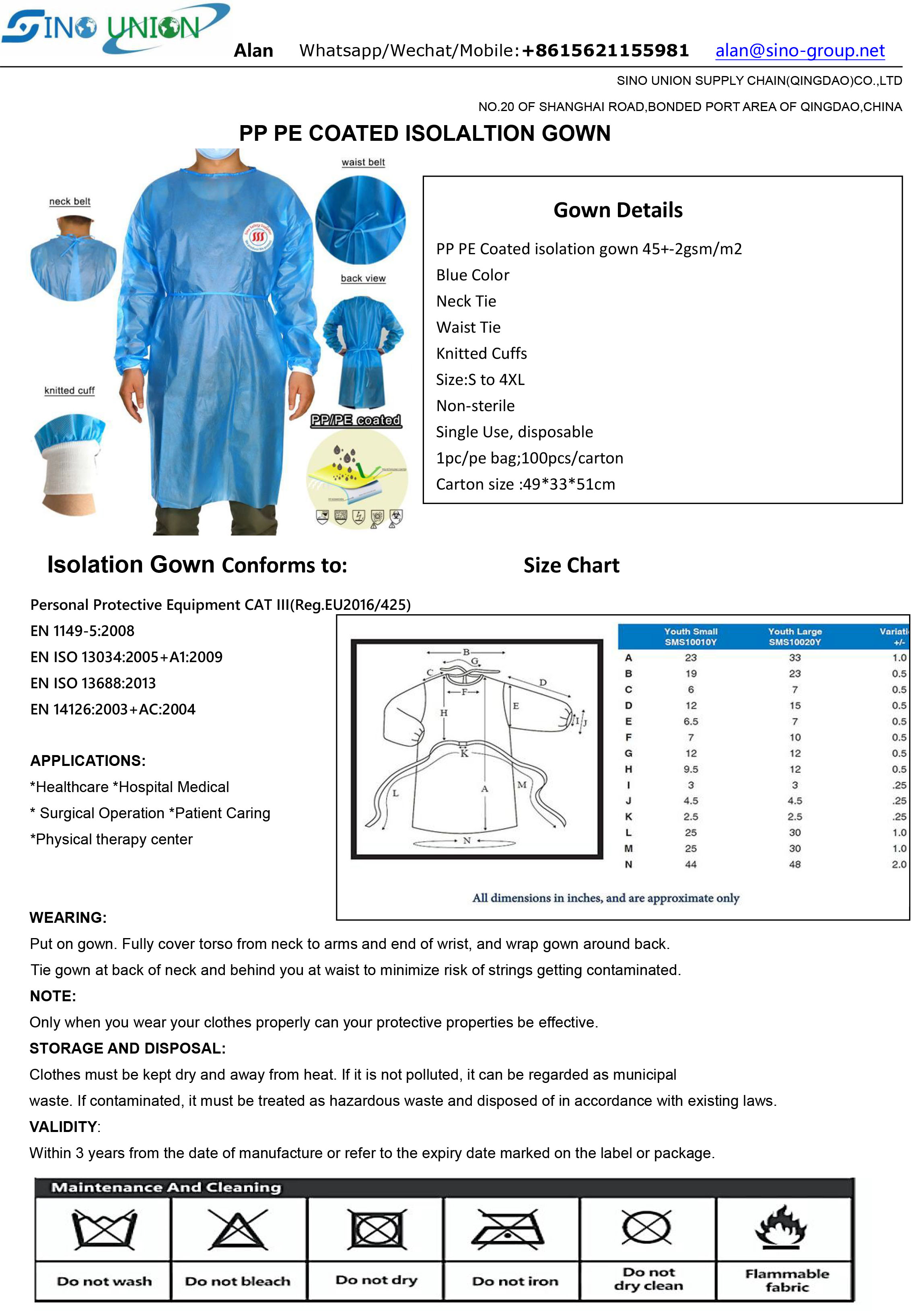 PPE Level 1 2 3 Medical Isolation Gowns