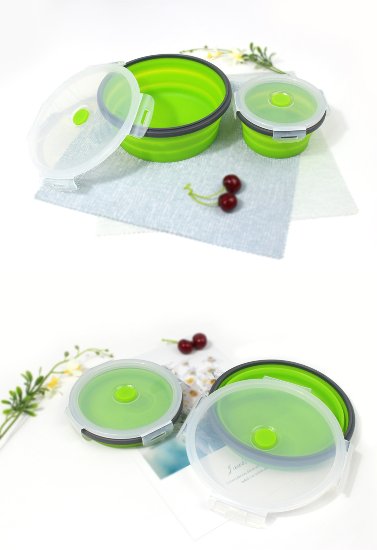 4pcs Round Silicone Folding Lunch Box 350 500 800 1200ML