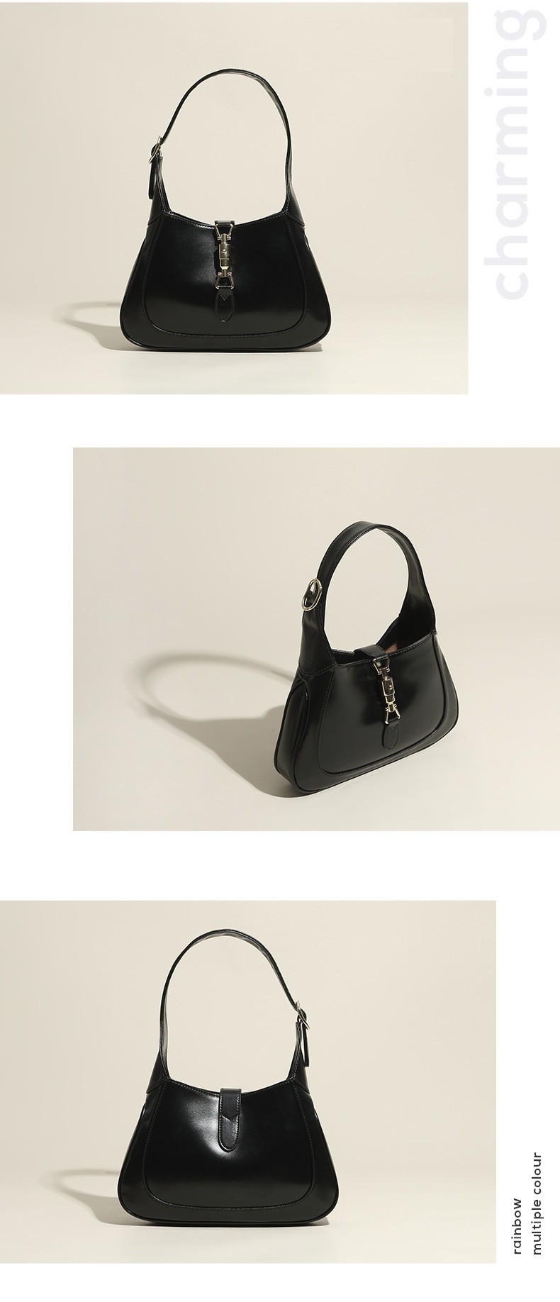 Black Underarm Handbags For Women Genuine Leather Small Bags