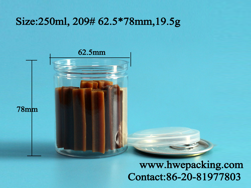 250ml 209# Clear Plastic Cans With Aluminum Easy Open Lid Peanuts Powder Packaging