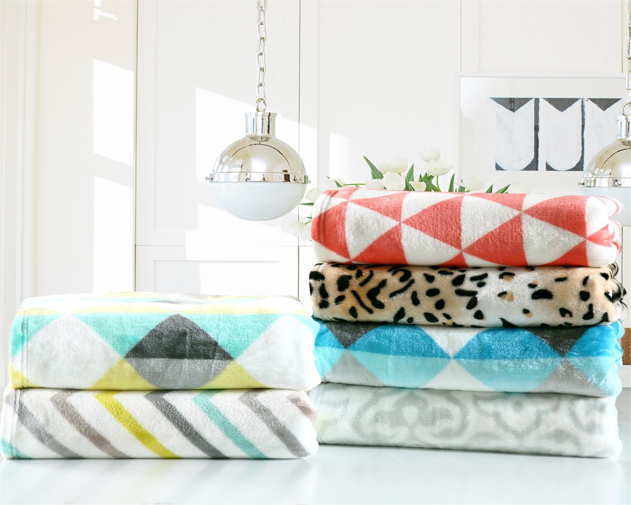 Printed Geometric Flannel Fleece Blanket 200x220cm 220x240cm For Sofa And Chair