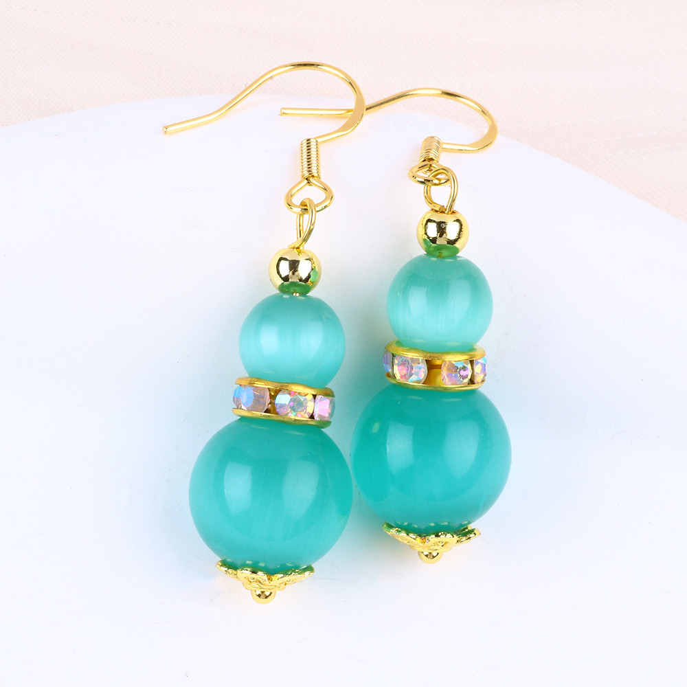 8MM 10MM Green Cat Eye Gemstone Craft Earring Dangle Short Ball Shape Earring For Jewlery Gift