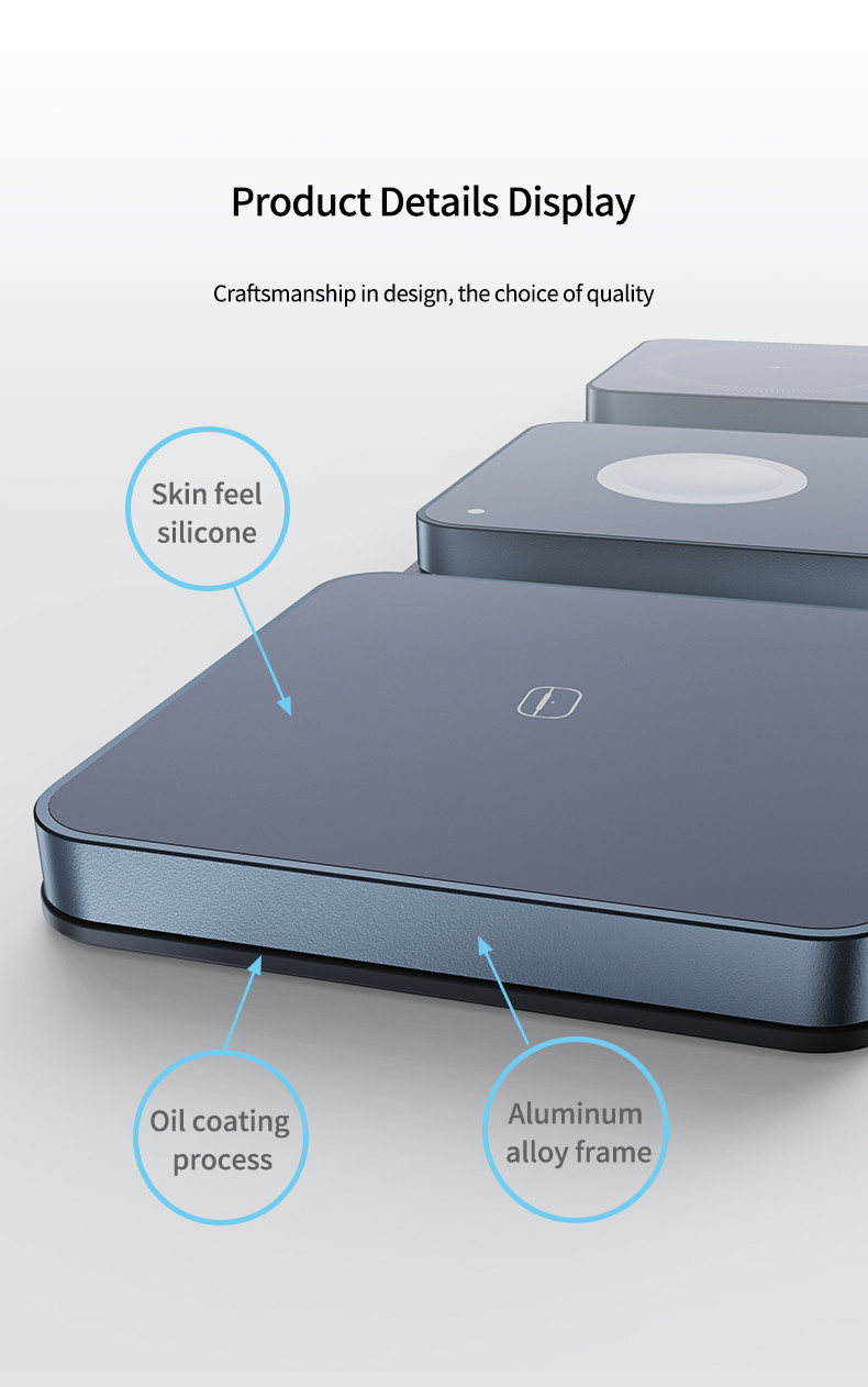 Foldable Wireless Charger with Aluminum Frame and Silicone Pad for Airpods and Apple Watch