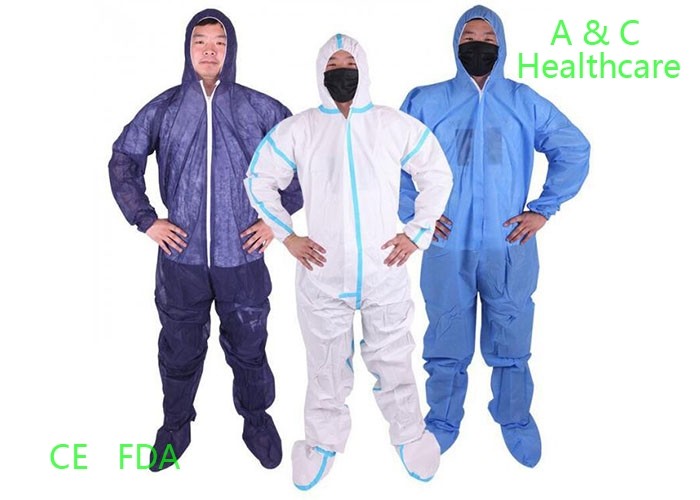Anti Static Medical Protective Clothing Disposable Chemotherapy Gowns White Blue