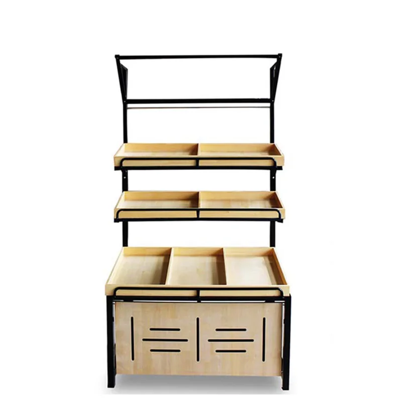 Supermarket Fruit And Vegetables Shelves Wood And Cold Rolled Steel