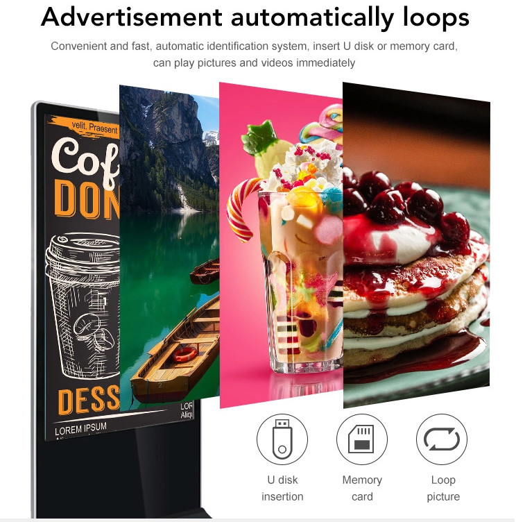 55 inch Portable Ultra Slim Double Sided Software Floor Stand LCD Digital Signage Kiosk