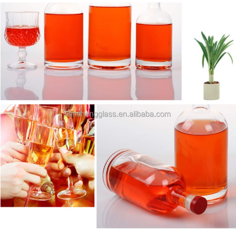 375 ml 500 ml 700 ml Clear Glass Wine Bottle Reusable Collar Material Glass for Vodka