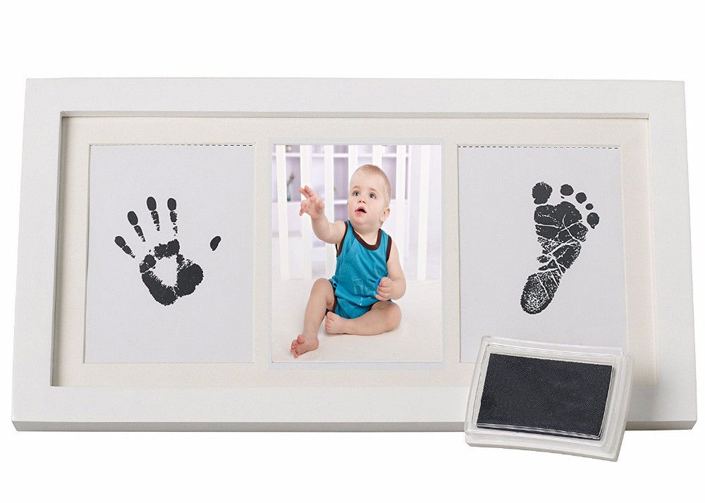 Customize Wood Baby Hand And Footprint Photo Frame With Safe Clean Touch Ink Pad