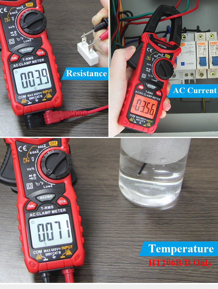 600V AC DC Clamp Multimeter , 6000 Counts True RMS Clamp Multimeter