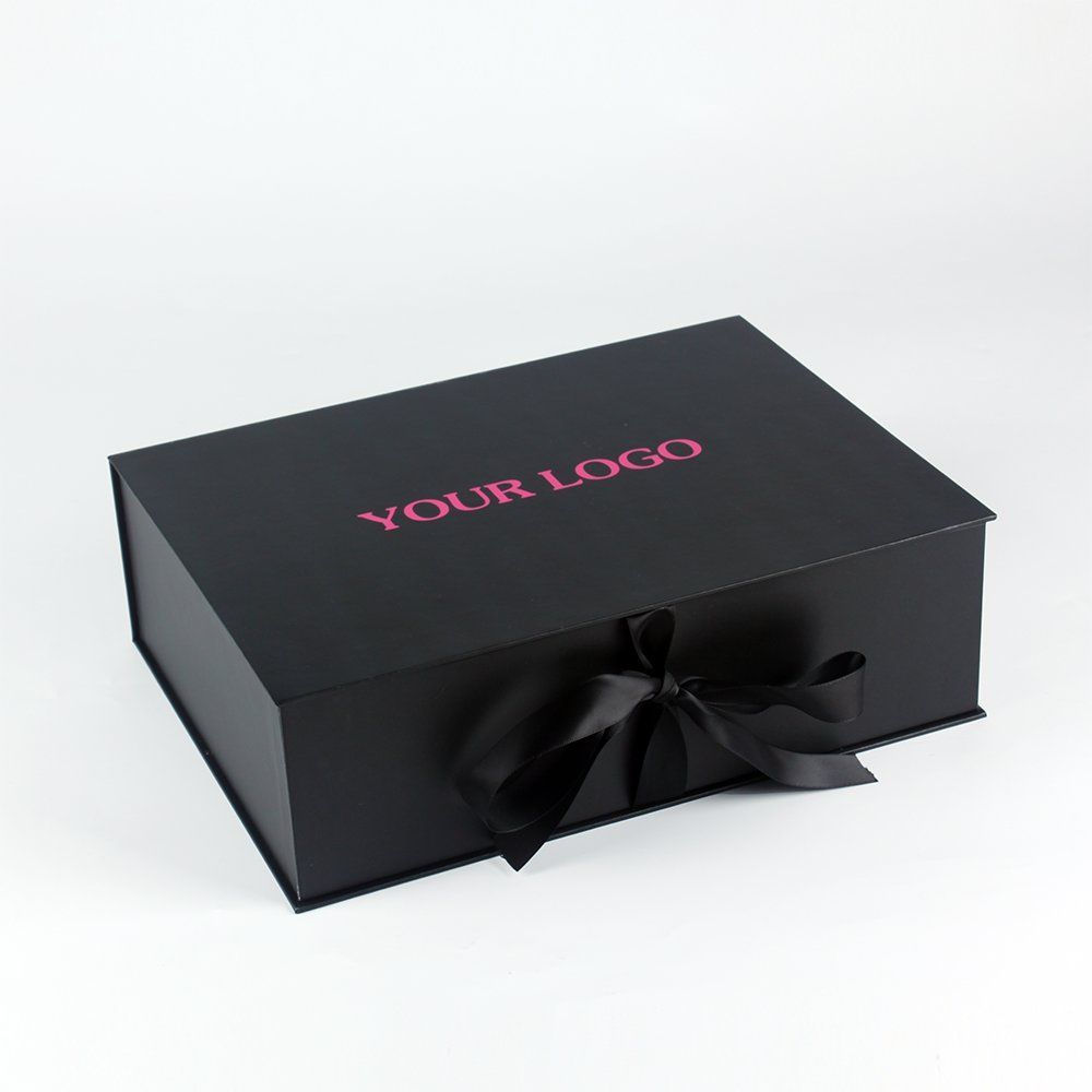 Foldable Rigid Cardboard Cosmetics Makeup Jewelry Clothes Magnetic Folding Closure Shopping Black Paper Gift Packaging Packing Box for Watch Wedding Party