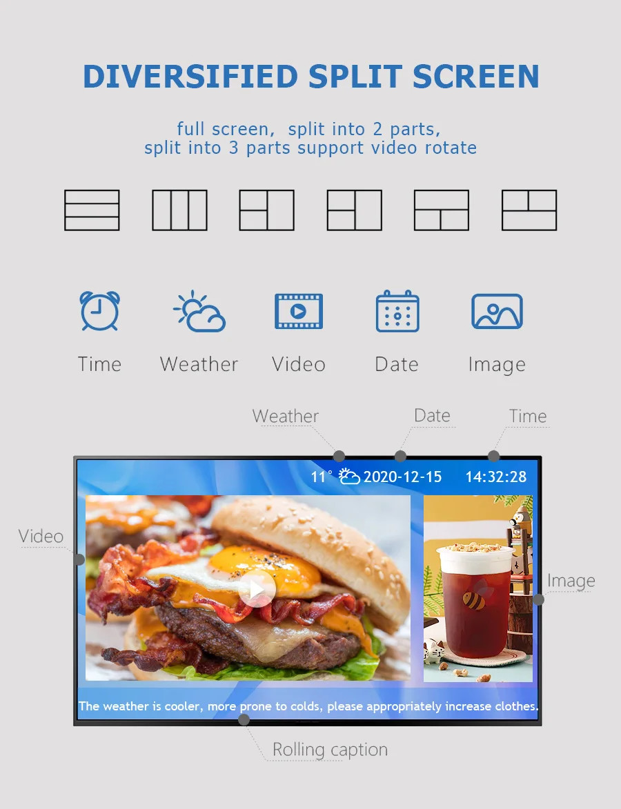 AC100-240V Wall Mounted Digital Signage 1920x1080 Resolution 178 Degree Viewing Angle