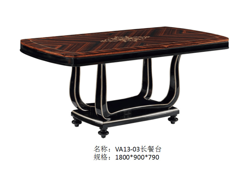 French Luxury Furniture Dining room Tables in glossy painting Ebony wood with Leather Upholstered Chairs and Buffet