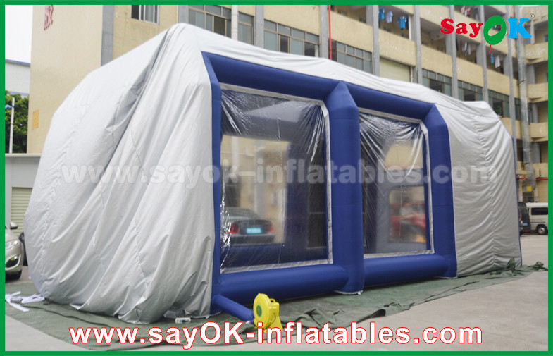 0.5mm PVC Custom Inflatable Products White Blue Inflatable Spray Booth House Tent