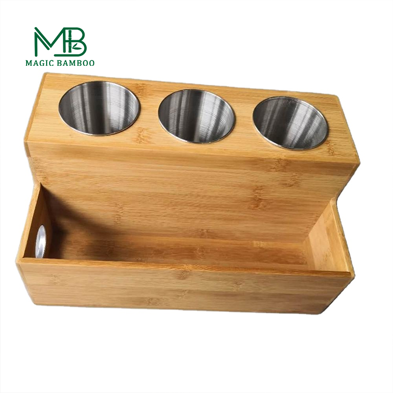 Rectangle Countertop Bamboo Hair Appliance Organizer Hair Dryer Straightener Holder