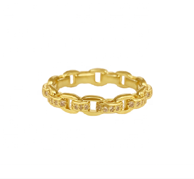 Curb Link Chain 18K Gold Delicate Individual Super Fairy 925 Sterling Silver Ring