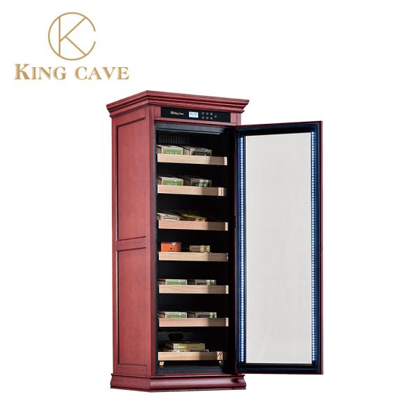 Freestanding Cigar Cooler Humidor LED Lighting Wooden Frame Glass Door Modern