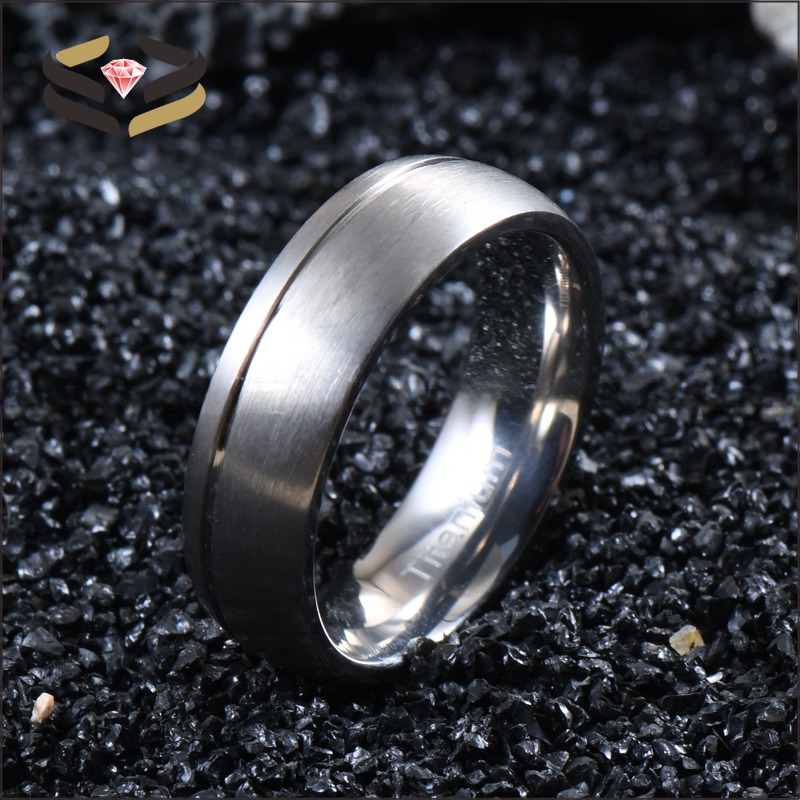 Titanium Engagement Wedding Band Ring Offset Groove Matte Brushed 6mm 8mm for Men Women