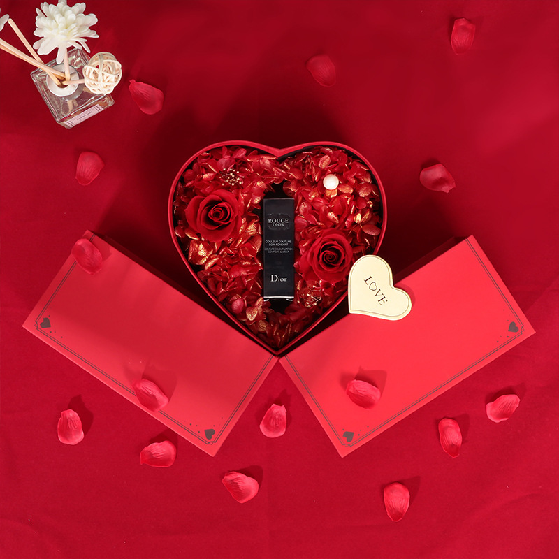 Corrugated Board Custom Valentine's Day Heart Shaped Luxury Boxes for Roses Packaging