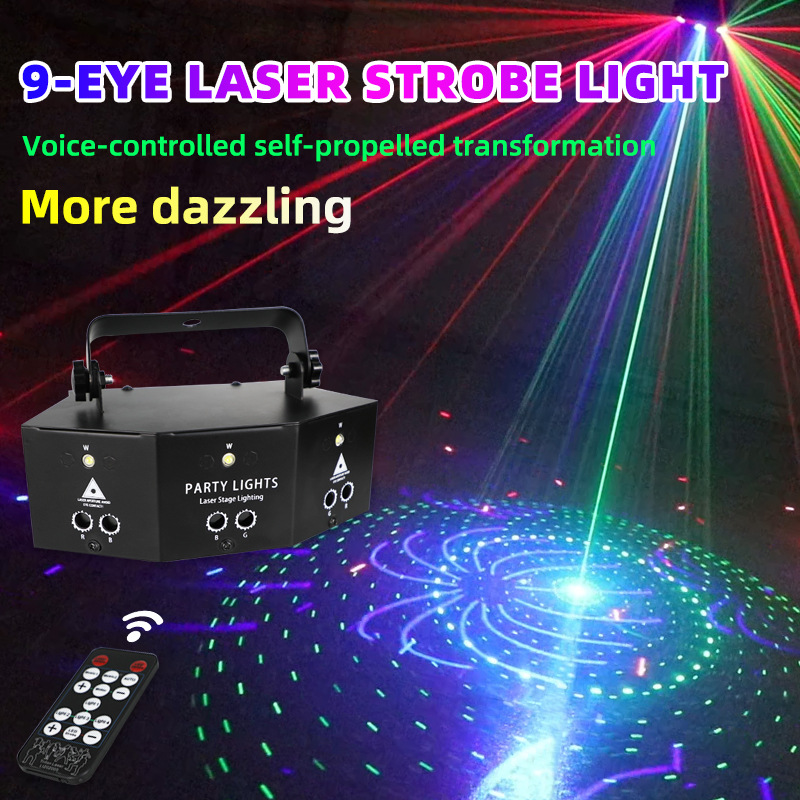 2022 New 9 Eyes KTV Bars Stage Party Light Sound Activated Home Projection Cool Dazzling DMX DJ Disco Dance Laser Strob