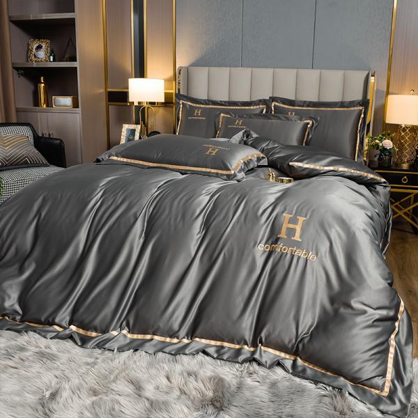 Modern Style Hotel Living Bedding Solid Color Embroidered Washing Silk Duvet