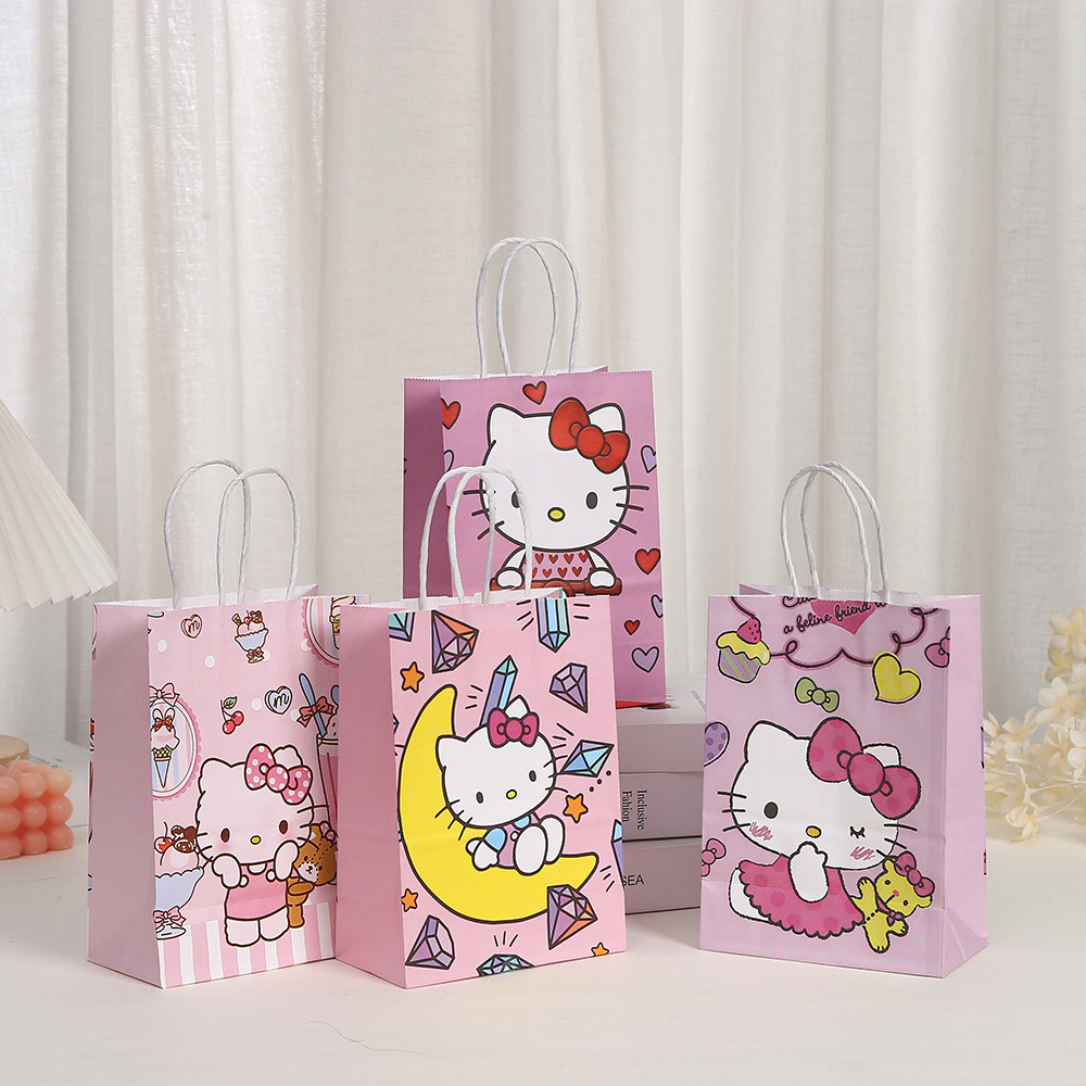 Cute Cartoon Kitty Cat Gift Bags Party Shop Printed Hand-Held Kraft Paper Bags