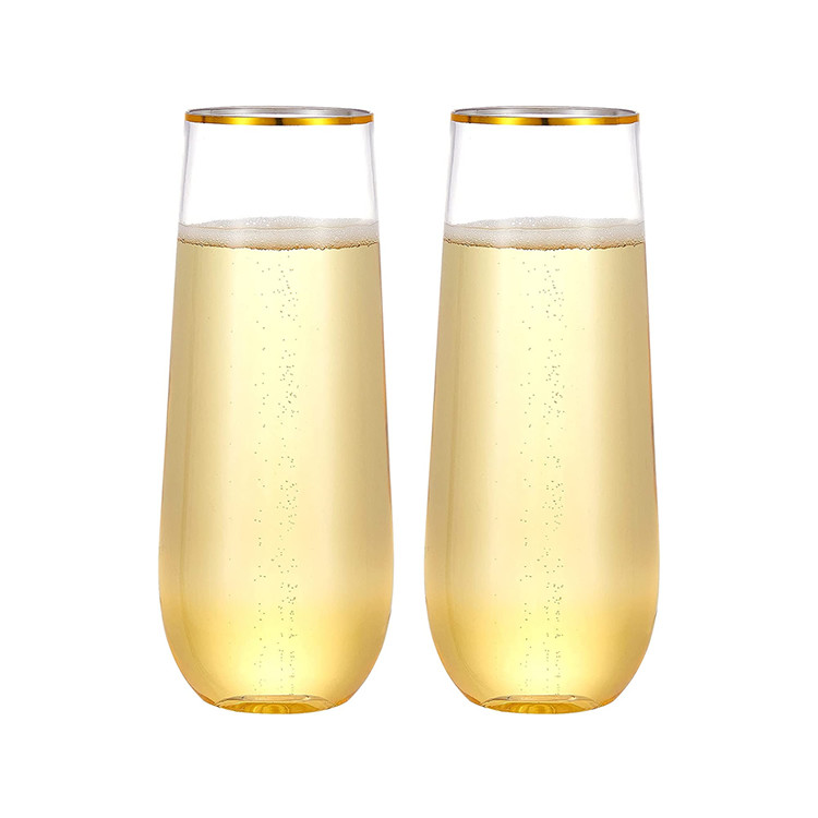 9oz Plastic Stemless Champagne Flutes Glasses BPA Free