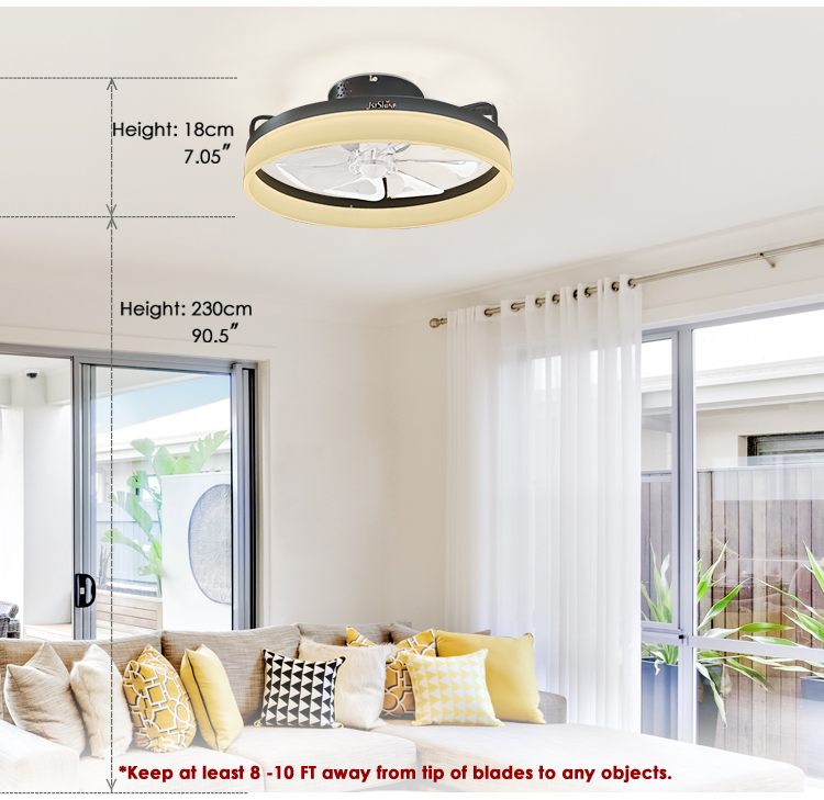 ABS Clear Plastic Blades 20 Inch Ceiling Fan with LED Light and Flush Mount Design