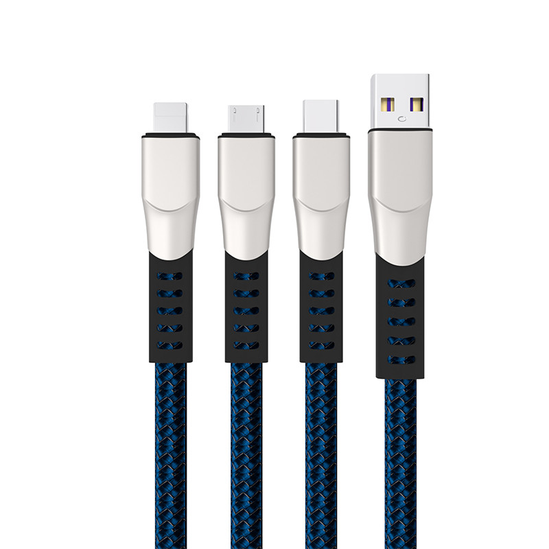 Zinc Alloy One To Three 3A Fast Charging Cable USB 2.0 Type C Android