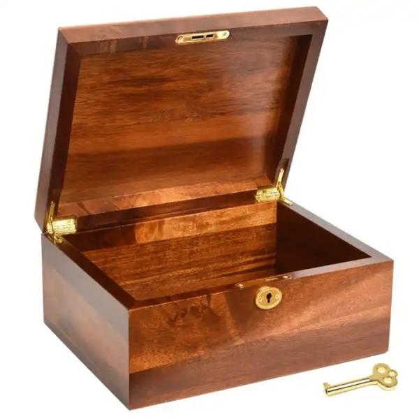 Acacia Wood Decorative Wooden Packaging Box Hand Crafted Wooden Box With Hinged