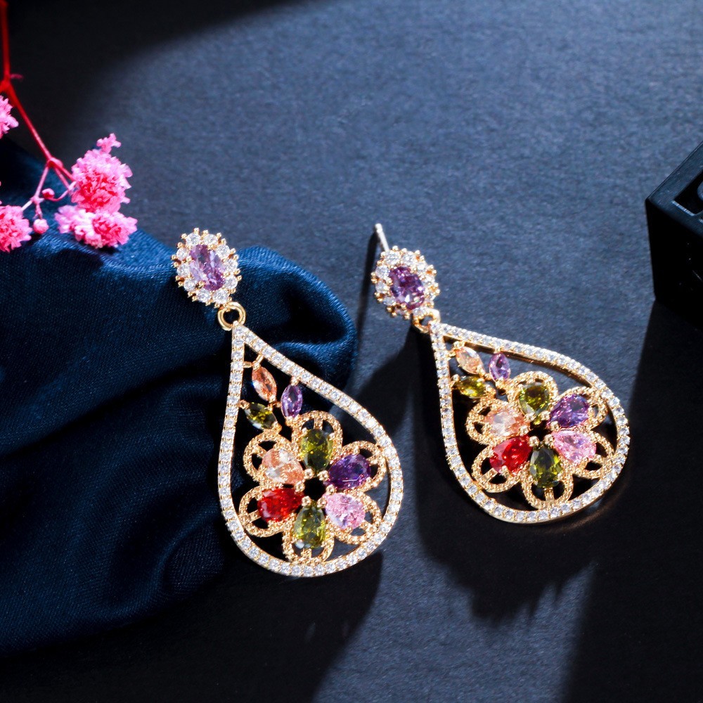 Luxury Female Crystal Zircon Stone Earrings Fashion silver color Earrings Vintage Double Stud Earrings For Women