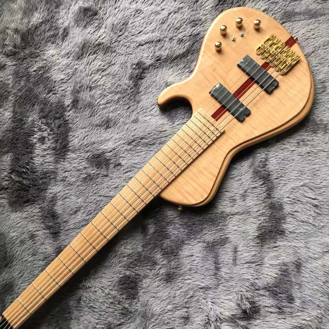 Custom Neck Throu Body Flamed Maple Top Ash Wood 6 Strings Guitar Bass with 940mm Scale Lengthen