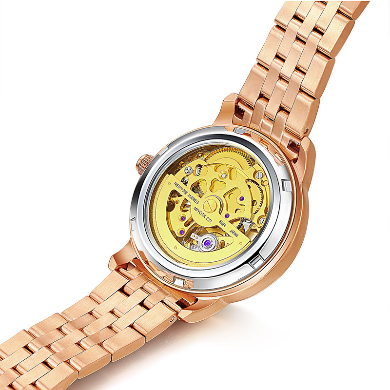 Luxury women automatic mechanical stainless steel chain wrist watches
