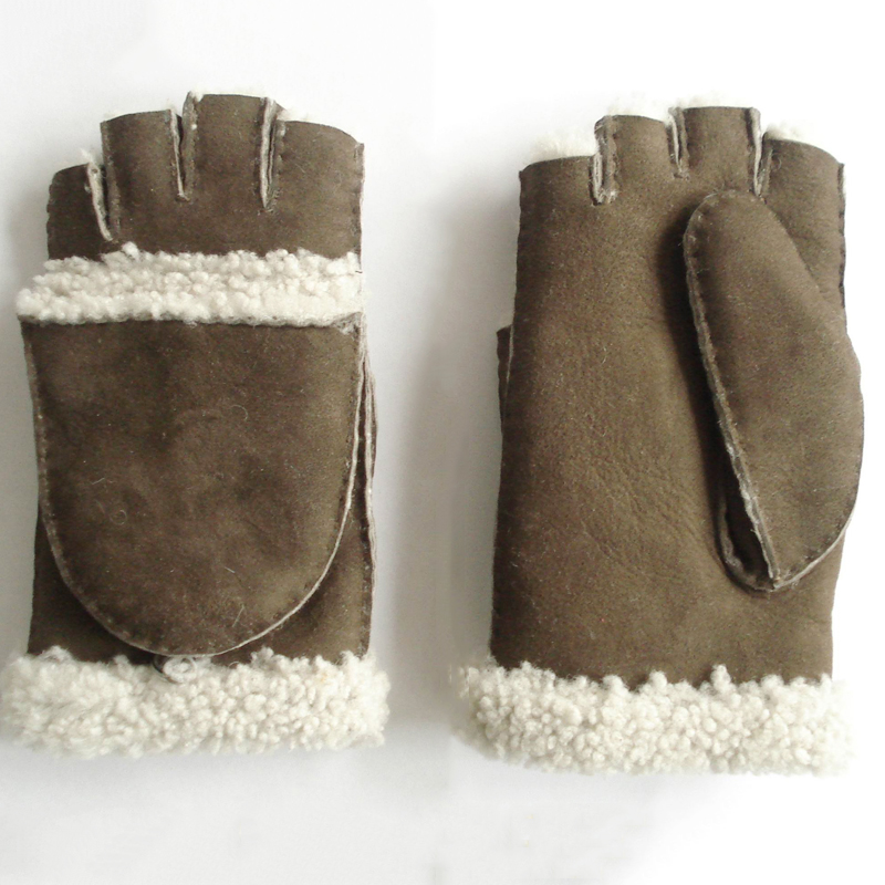 High quality touch screen sheepskin curly wool half finger mitten gloves