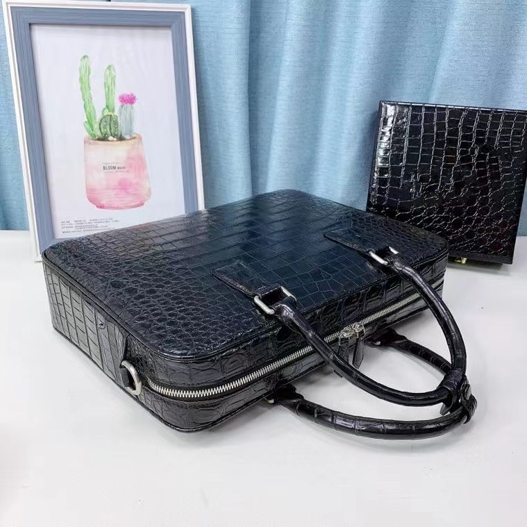 Authentic Crocodile Belly Skin Men's Classic Working Briefcase Genuine Alligator Leather Male Large Top-handle Handbag