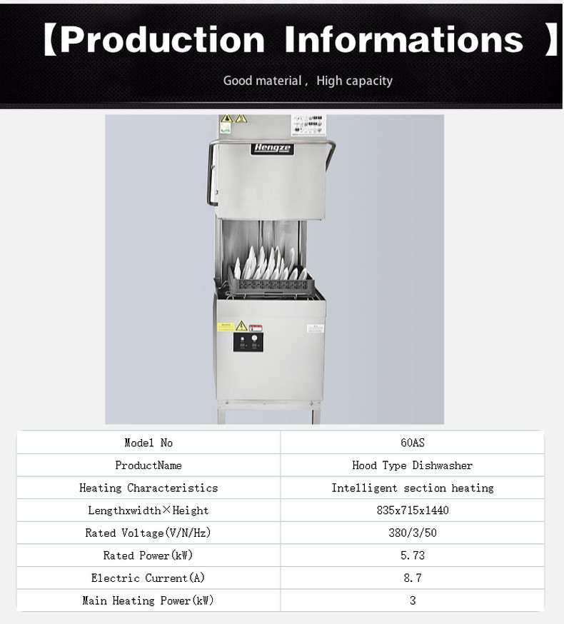 304#Clean Commercial High Temp Undercounter Industrial Dishwasher Hood Type
